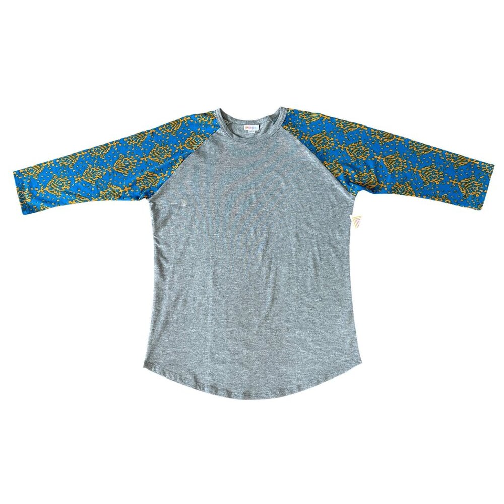 NWT LULAROE RANDY GREY WOMENS BLOUSE TOP SIZE L TAPESTRY 3/4 SLEEVE STRETCH